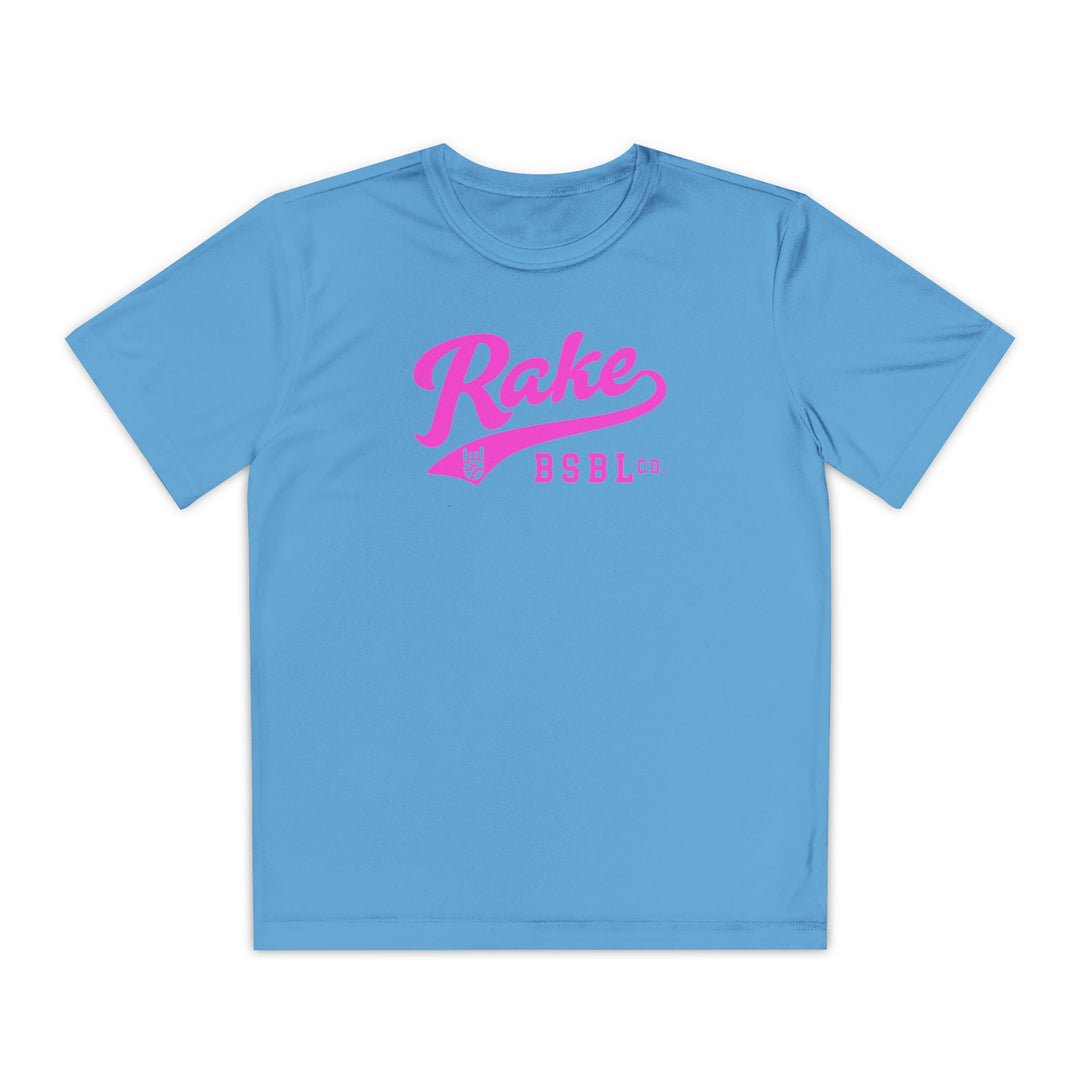 Kids Rake Pink Script Dry Fit Tee - Rake Baseball Company - RAKE BASEBALL | BASEBALL T-SHIRT | BASEBALL CLOTHING | GOOD VIBES ONLY
