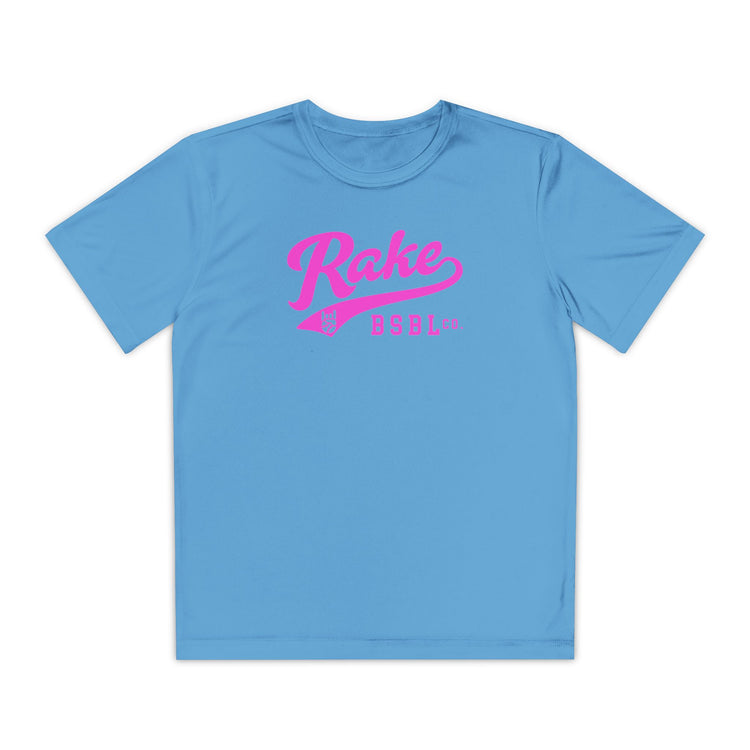 Kids Rake Pink Script Dry Fit Tee - Rake Baseball Company - RAKE BASEBALL | BASEBALL T-SHIRT | BASEBALL CLOTHING | GOOD VIBES ONLY