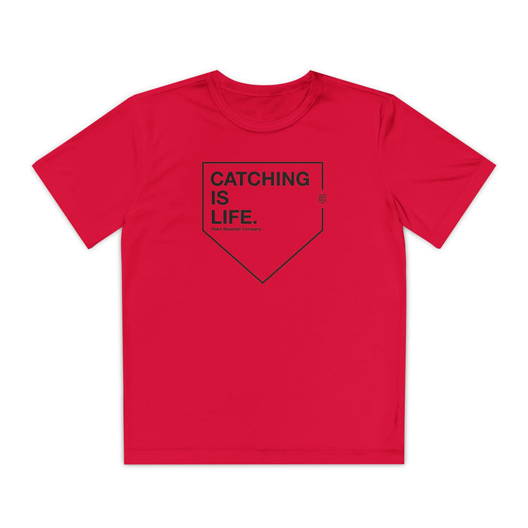 Kids Catching Is Life Dry Fit Tee - Rake Baseball Company - RAKE BASEBALL | BASEBALL T-SHIRT | BASEBALL CLOTHING | GOOD VIBES ONLY