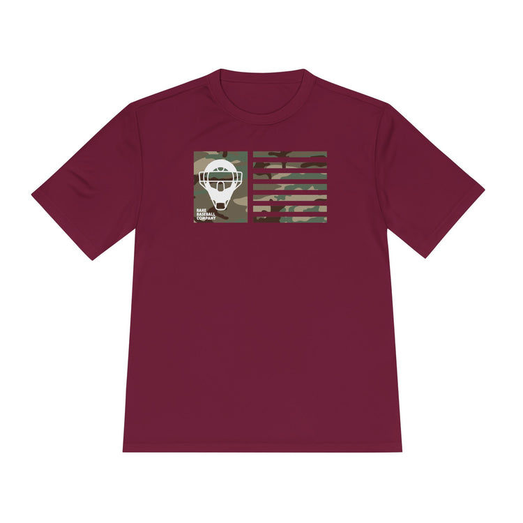 Camo Catcher's Mask Flag Dry Fit Tee - Rake Baseball Company - RAKE BASEBALL | BASEBALL T-SHIRT | BASEBALL CLOTHING | GOOD VIBES ONLY