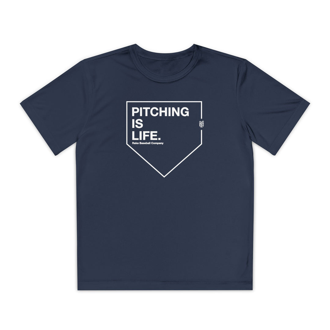 Kids Pitching Is Life Dry Fit Tee - Rake Baseball Company - RAKE BASEBALL | BASEBALL T-SHIRT | BASEBALL CLOTHING | GOOD VIBES ONLY