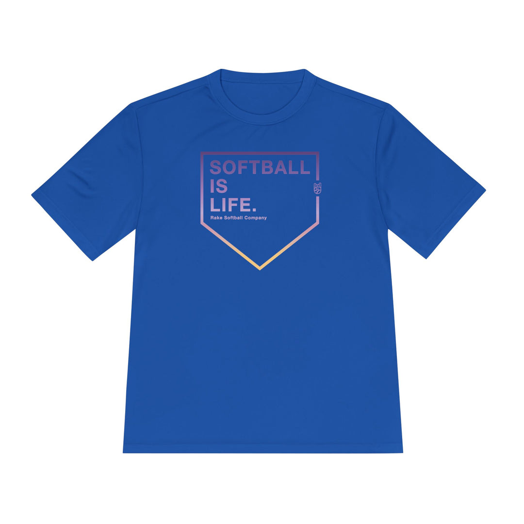 Softball Is Life Dry Fit Tee - Rake Baseball Company - RAKE BASEBALL | BASEBALL T-SHIRT | BASEBALL CLOTHING | GOOD VIBES ONLY