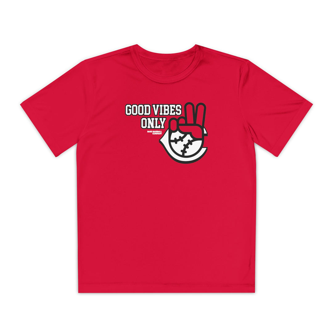 Kids Cincy Inspired GVO Dry Fit Tee - Rake Baseball Company - RAKE BASEBALL | BASEBALL T-SHIRT | BASEBALL CLOTHING | GOOD VIBES ONLY