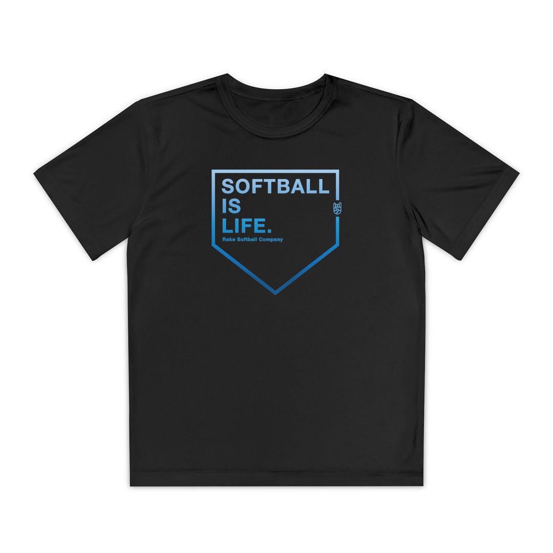 Kids Softball Is Life Dry Fit Tee - Rake Baseball Company - RAKE BASEBALL | BASEBALL T-SHIRT | BASEBALL CLOTHING | GOOD VIBES ONLY
