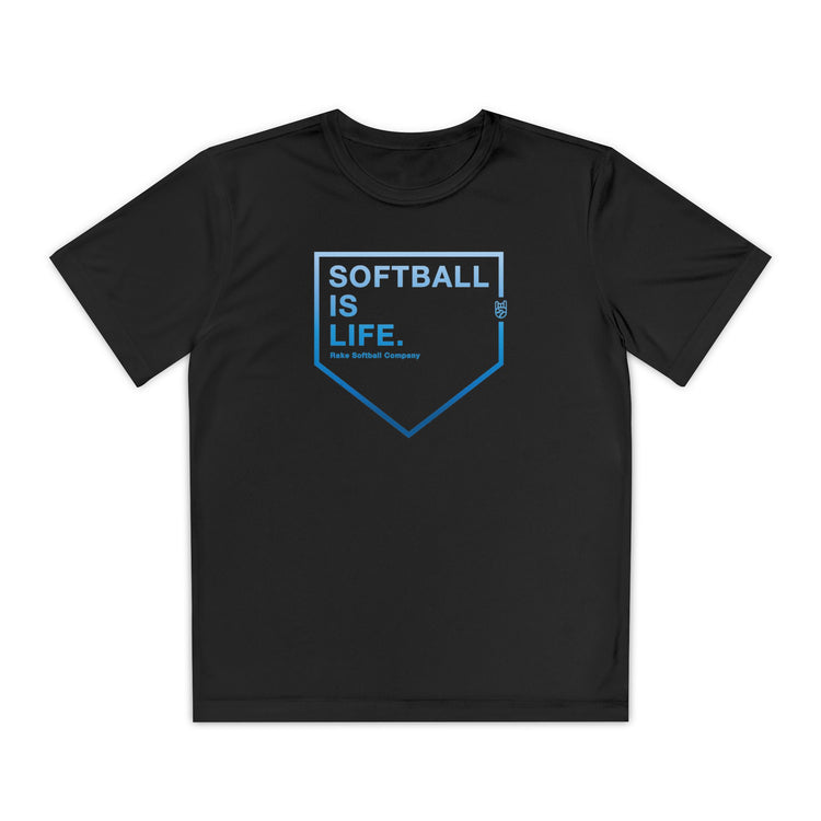 Kids Softball Is Life Dry Fit Tee - Rake Baseball Company - RAKE BASEBALL | BASEBALL T-SHIRT | BASEBALL CLOTHING | GOOD VIBES ONLY