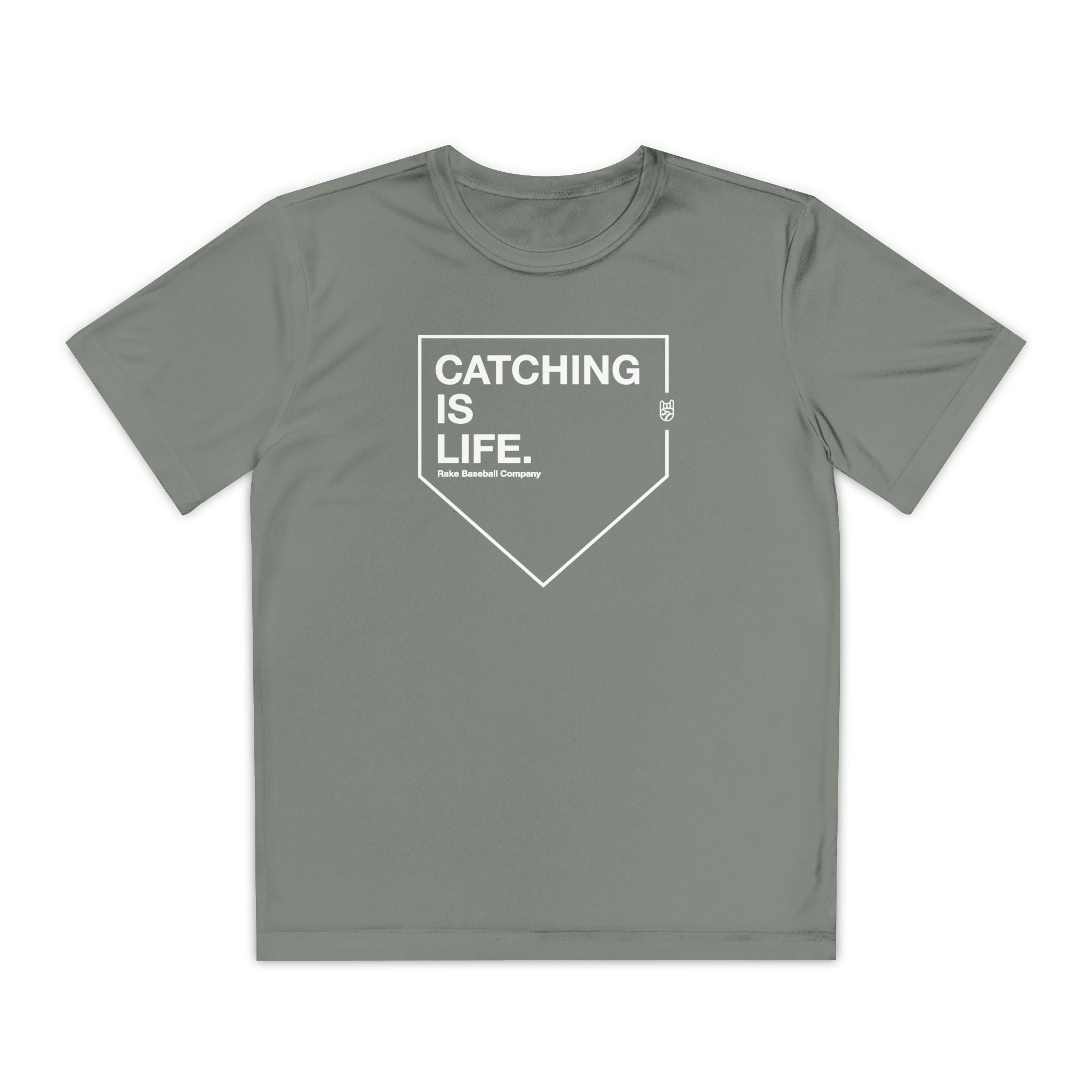 Kids Catching Is Life Dry Fit Tee - Rake Baseball Company - RAKE BASEBALL | BASEBALL T-SHIRT | BASEBALL CLOTHING | GOOD VIBES ONLY