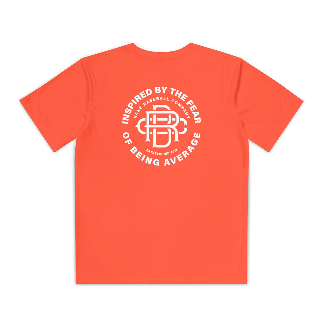 Kids Fear of Being Average Dry Fit Tee - Rake Baseball Company - RAKE BASEBALL | BASEBALL T-SHIRT | BASEBALL CLOTHING | GOOD VIBES ONLY