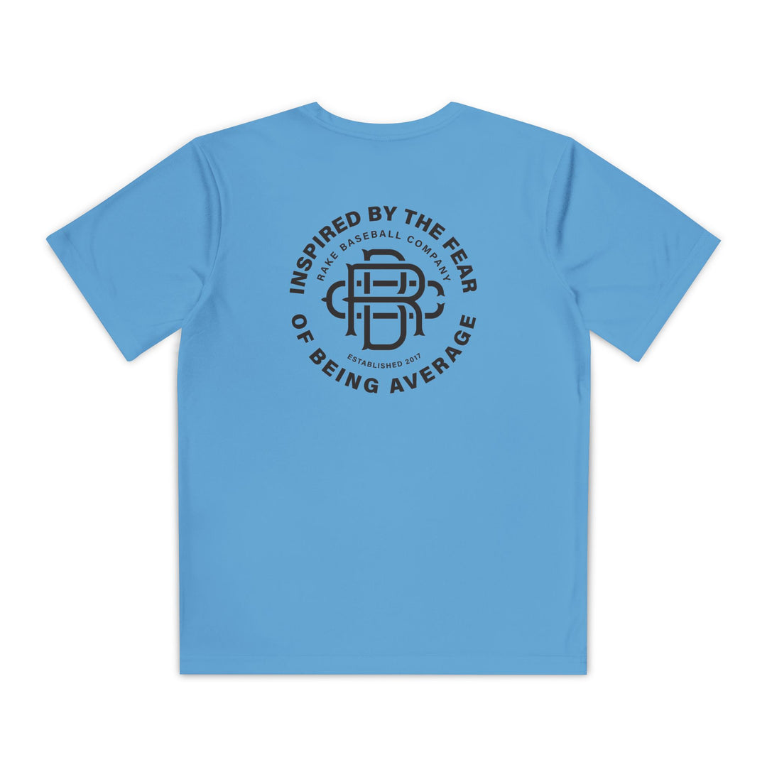 Kids Fear of Being Average Dry Fit Tee - Rake Baseball Company - RAKE BASEBALL | BASEBALL T-SHIRT | BASEBALL CLOTHING | GOOD VIBES ONLY
