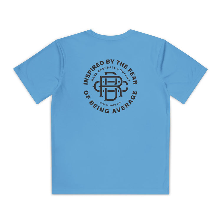 Kids Fear of Being Average Dry Fit Tee - Rake Baseball Company - RAKE BASEBALL | BASEBALL T-SHIRT | BASEBALL CLOTHING | GOOD VIBES ONLY