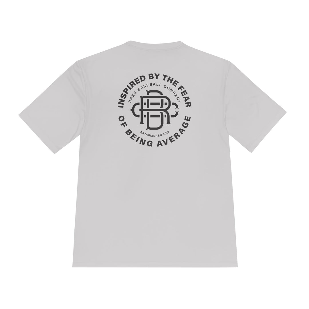 Fear of Being Average Dry Fit Tee - Rake Baseball Company - RAKE BASEBALL | BASEBALL T-SHIRT | BASEBALL CLOTHING | GOOD VIBES ONLY