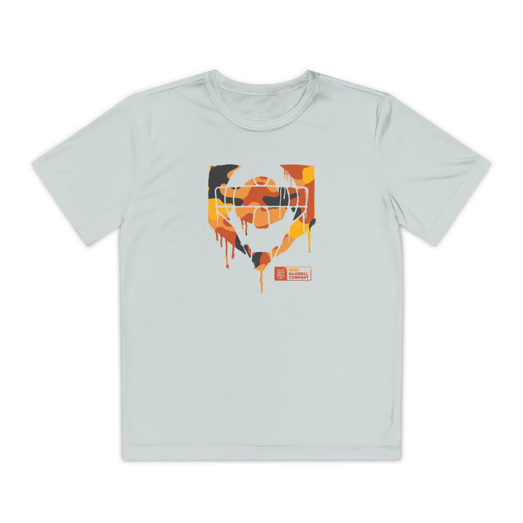 Kids Catcher's Drip Orange Camo Dry Fit Tee - Rake Baseball Company - RAKE BASEBALL | BASEBALL T-SHIRT | BASEBALL CLOTHING | GOOD VIBES ONLY