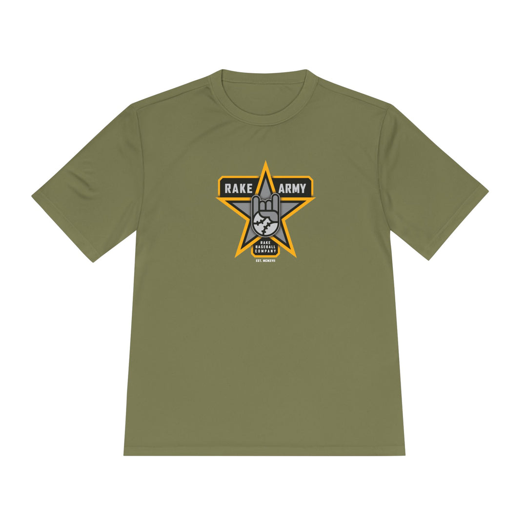 Rake Army Dry Fit Tee - Rake Baseball Company - RAKE BASEBALL | BASEBALL T-SHIRT | BASEBALL CLOTHING | GOOD VIBES ONLY