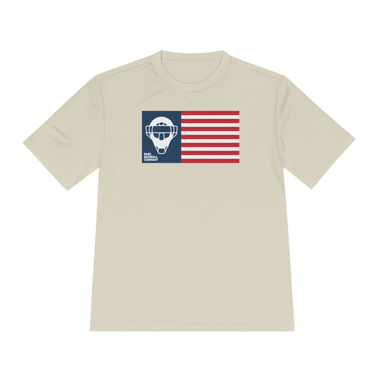 Catcher's Mask Flag Dry Fit Tee - Rake Baseball Company - RAKE BASEBALL | BASEBALL T-SHIRT | BASEBALL CLOTHING | GOOD VIBES ONLY