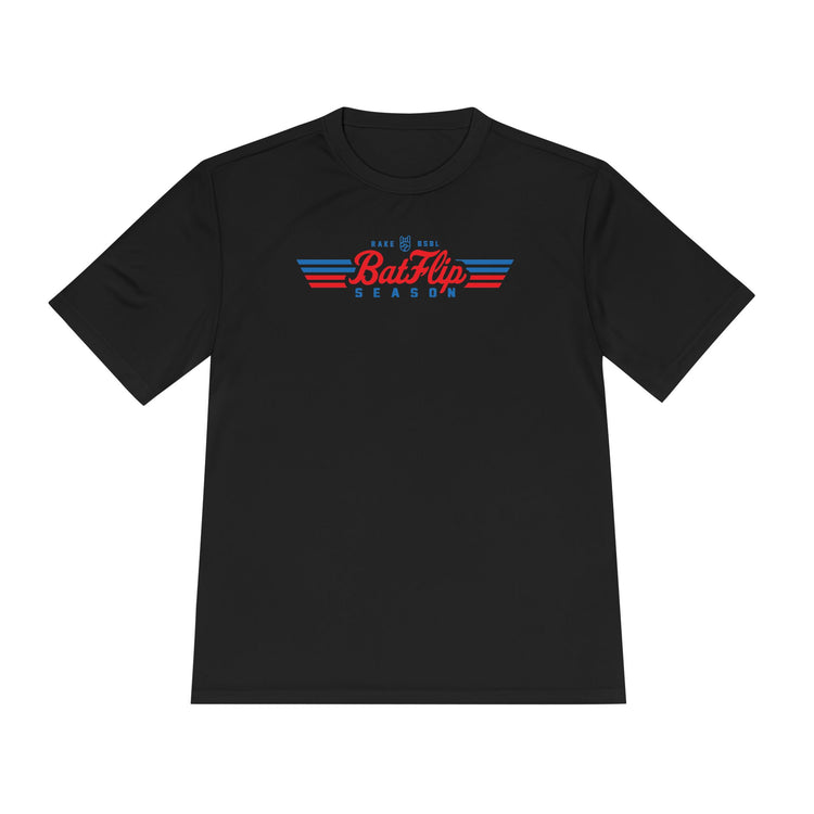 Bat Flip Season Dry Fit Tee - Rake Baseball Company - RAKE BASEBALL | BASEBALL T-SHIRT | BASEBALL CLOTHING | GOOD VIBES ONLY