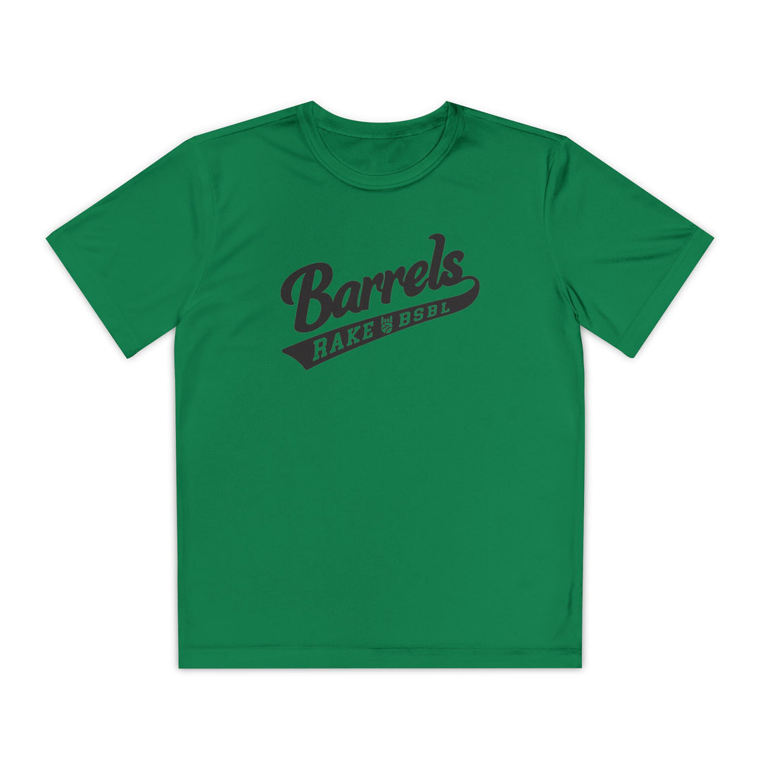 Kids Barrels Dry Fit Tee - Rake Baseball Company - RAKE BASEBALL | BASEBALL T-SHIRT | BASEBALL CLOTHING | GOOD VIBES ONLY