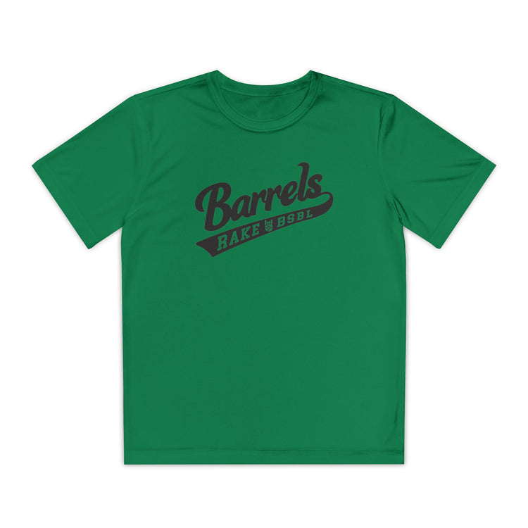 Kids Barrels Dry Fit Tee - Rake Baseball Company - RAKE BASEBALL | BASEBALL T-SHIRT | BASEBALL CLOTHING | GOOD VIBES ONLY