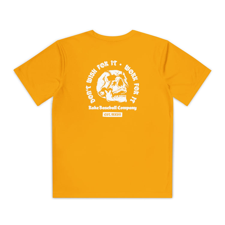 Kids Skull Work For It Dry Fit Tee - Rake Baseball Company - RAKE BASEBALL | BASEBALL T-SHIRT | BASEBALL CLOTHING | GOOD VIBES ONLY