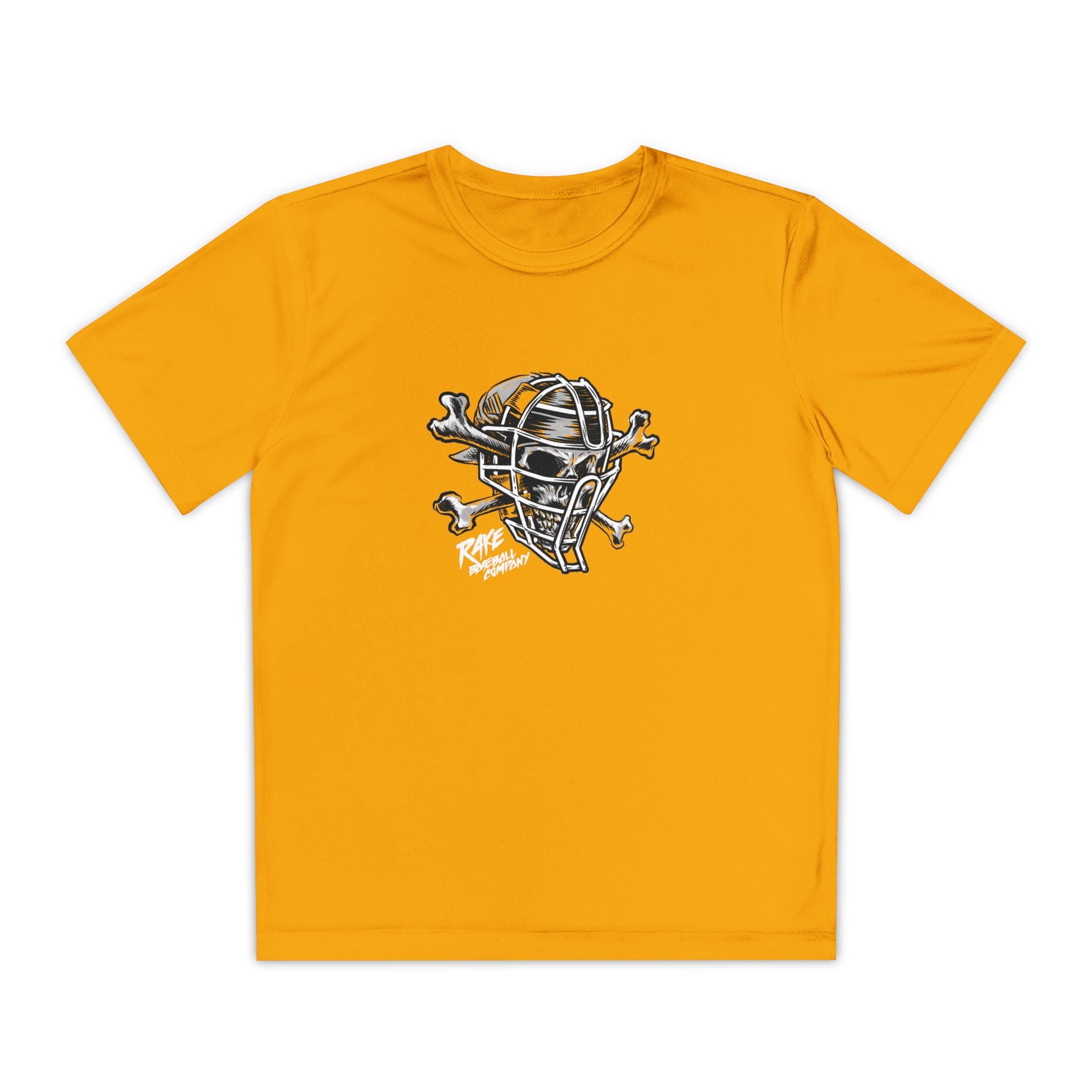 Kids Catcher's Skull Dry Fit Tee - Rake Baseball Company - RAKE BASEBALL | BASEBALL T-SHIRT | BASEBALL CLOTHING | GOOD VIBES ONLY