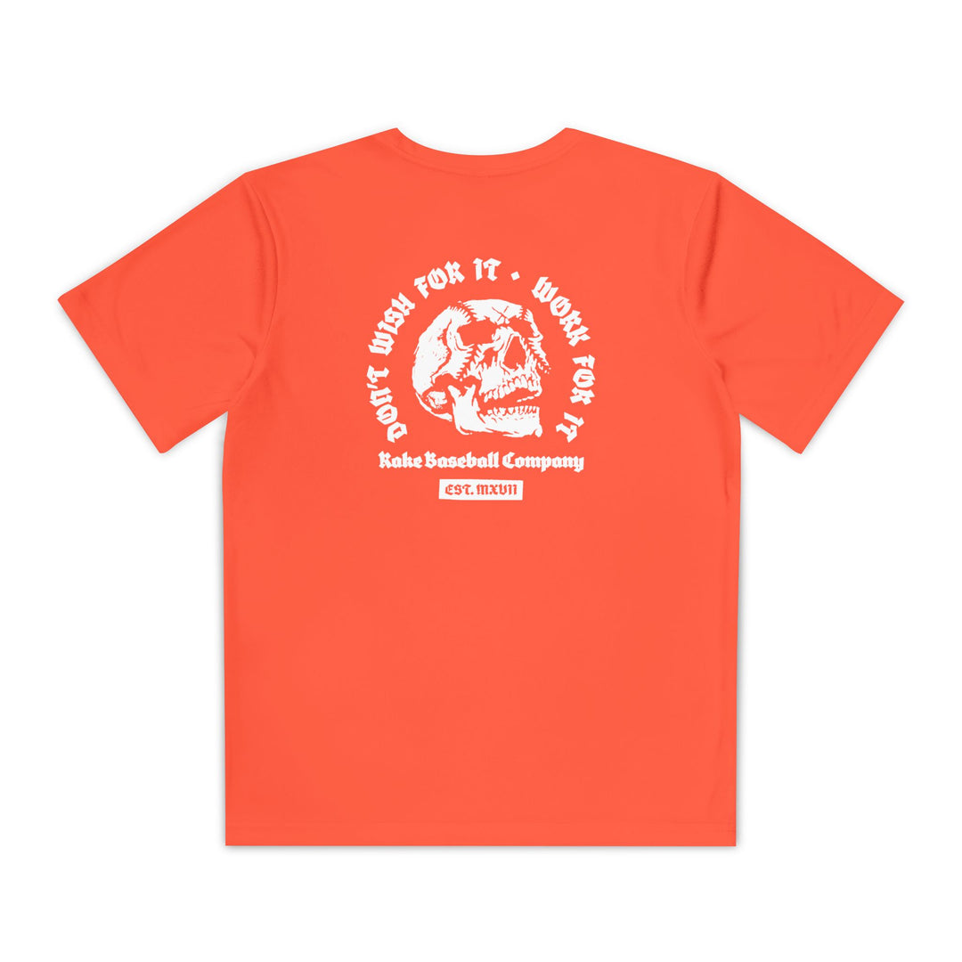 Kids Skull Work For It Dry Fit Tee - Rake Baseball Company - RAKE BASEBALL | BASEBALL T-SHIRT | BASEBALL CLOTHING | GOOD VIBES ONLY