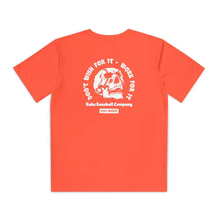 Kids Skull Work For It Dry Fit Tee - Rake Baseball Company - RAKE BASEBALL | BASEBALL T-SHIRT | BASEBALL CLOTHING | GOOD VIBES ONLY