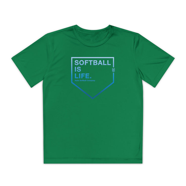 Kids Softball Is Life Dry Fit Tee - Rake Baseball Company - RAKE BASEBALL | BASEBALL T-SHIRT | BASEBALL CLOTHING | GOOD VIBES ONLY