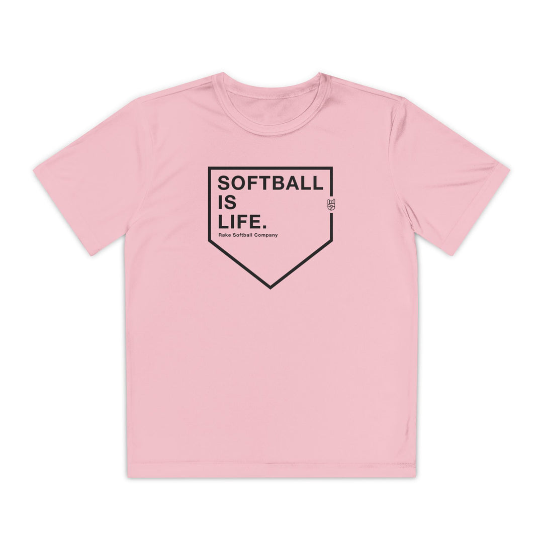 Kids Softball Is Life Dry Fit Tee - Rake Baseball Company - RAKE BASEBALL | BASEBALL T-SHIRT | BASEBALL CLOTHING | GOOD VIBES ONLY