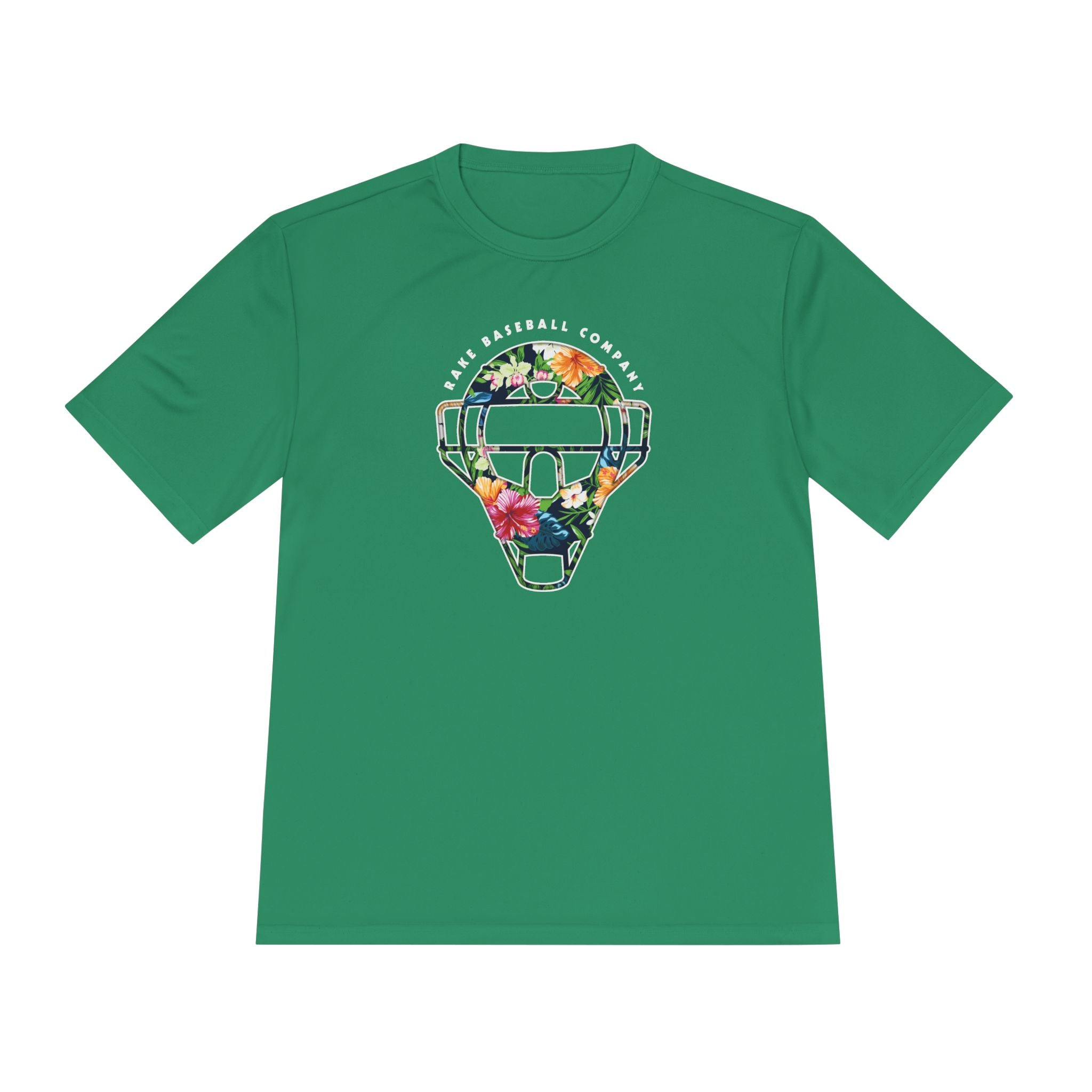 Floral Catcher's Mask Dry Fit Tee - Rake Baseball Company - RAKE BASEBALL | BASEBALL T-SHIRT | BASEBALL CLOTHING | GOOD VIBES ONLY