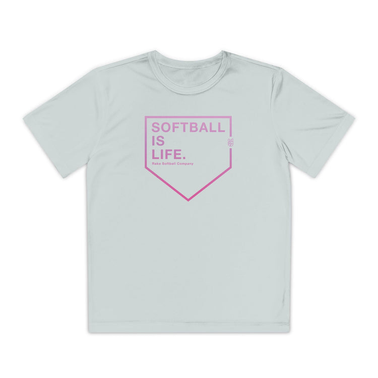 Kids Softball Is Life Dry Fit Tee - Rake Baseball Company - RAKE BASEBALL | BASEBALL T-SHIRT | BASEBALL CLOTHING | GOOD VIBES ONLY
