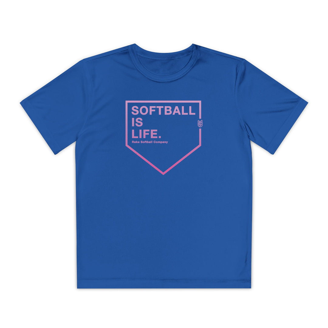 Kids Softball Is Life Dry Fit Tee - Rake Baseball Company - RAKE BASEBALL | BASEBALL T-SHIRT | BASEBALL CLOTHING | GOOD VIBES ONLY