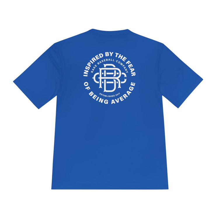 Fear of Being Average Dry Fit Tee - Rake Baseball Company - RAKE BASEBALL | BASEBALL T-SHIRT | BASEBALL CLOTHING | GOOD VIBES ONLY