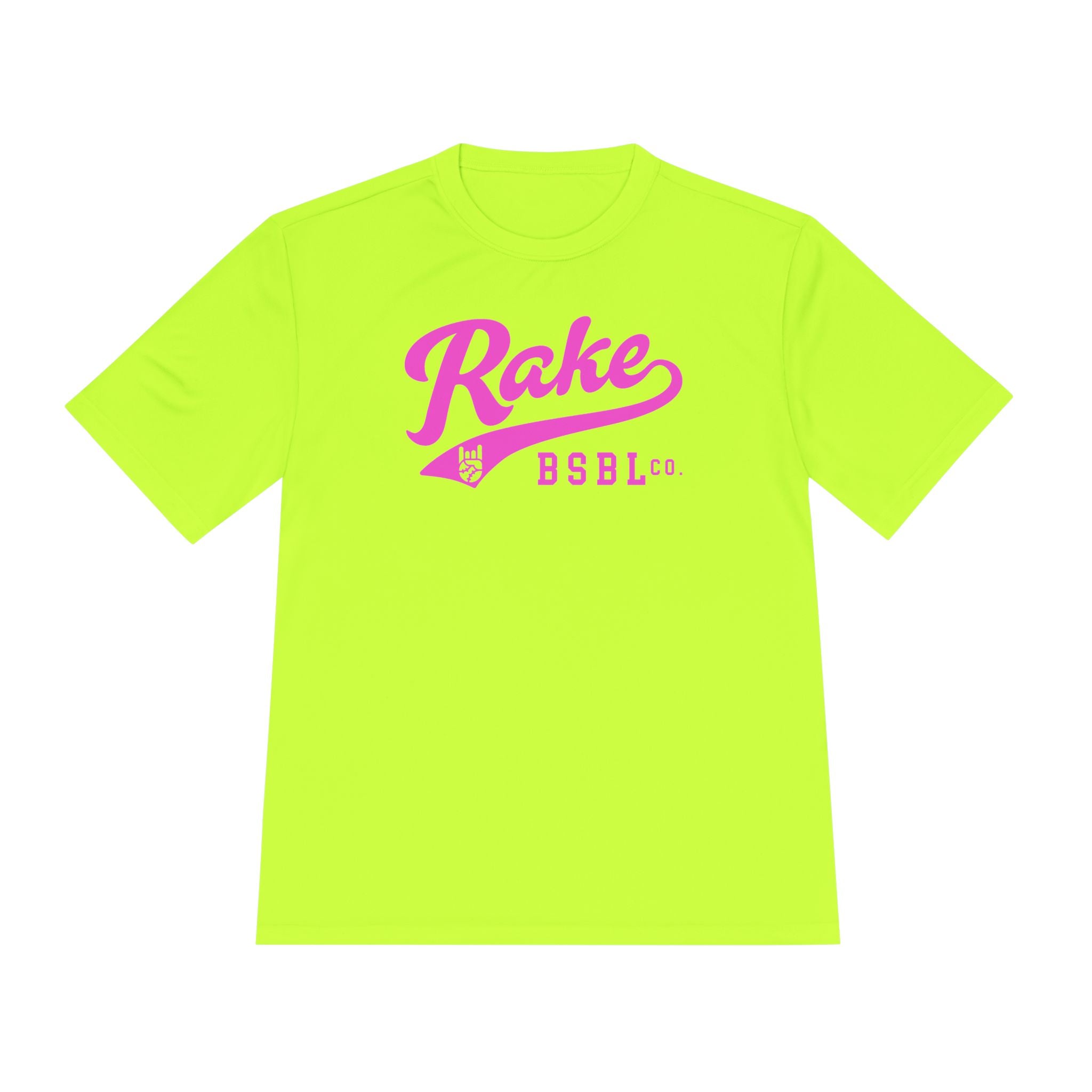 Rake Pink Script Dry Fit Tee - Rake Baseball Company - RAKE BASEBALL | BASEBALL T-SHIRT | BASEBALL CLOTHING | GOOD VIBES ONLY