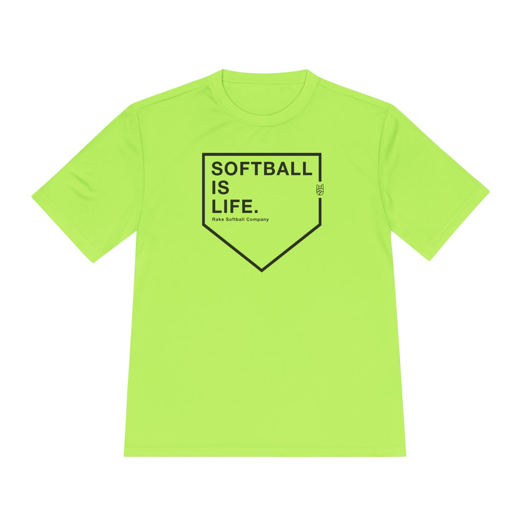Softball Is Life Dry Fit Tee - Rake Baseball Company - RAKE BASEBALL | BASEBALL T-SHIRT | BASEBALL CLOTHING | GOOD VIBES ONLY