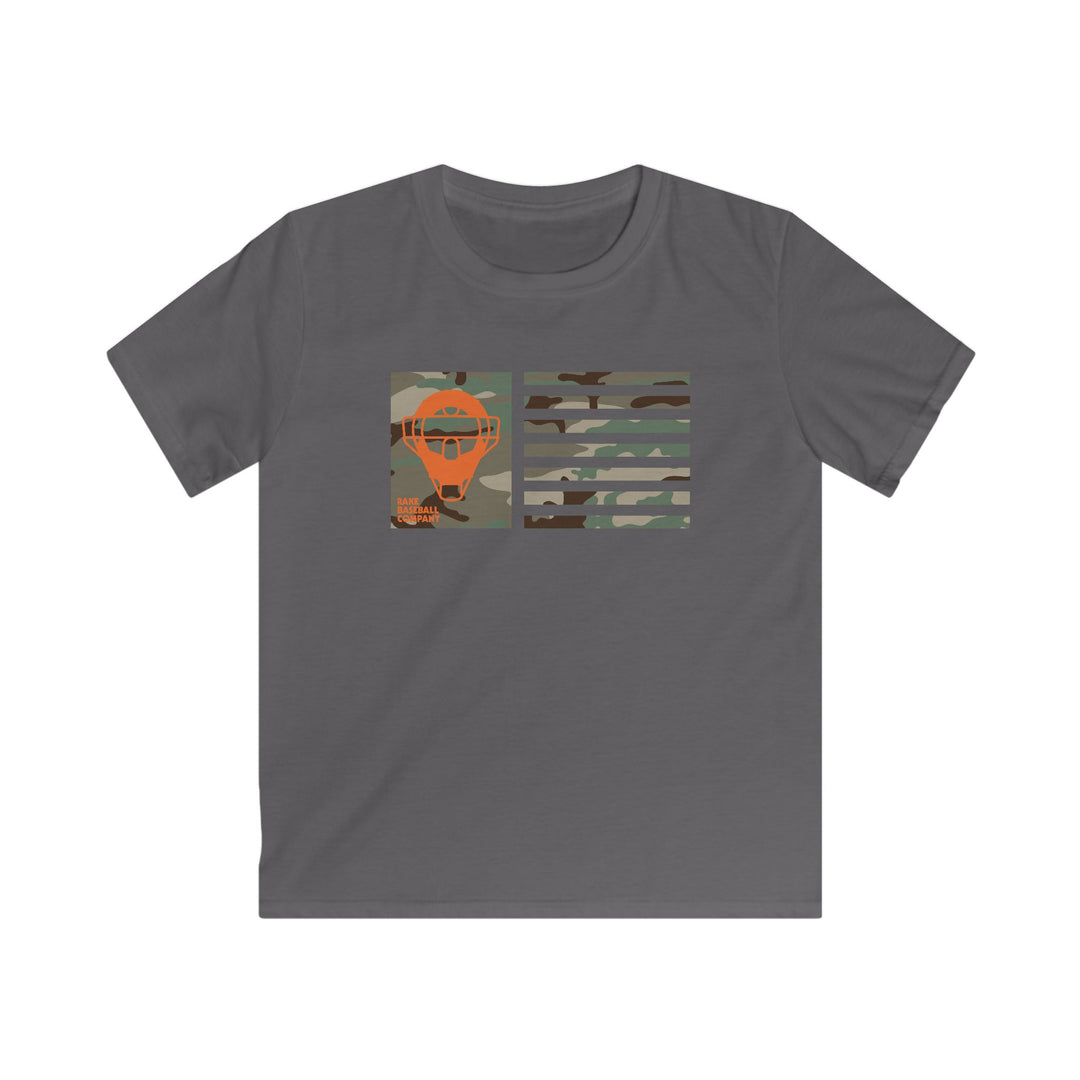 Kids Orange Camo Catcher's Mask Flag Tee