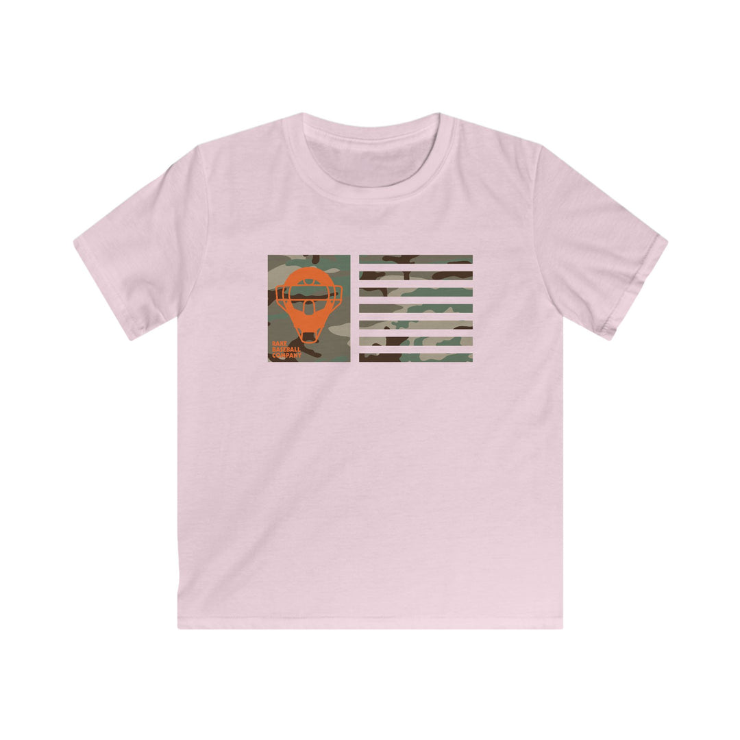 Kids Orange Camo Catcher's Mask Flag Tee