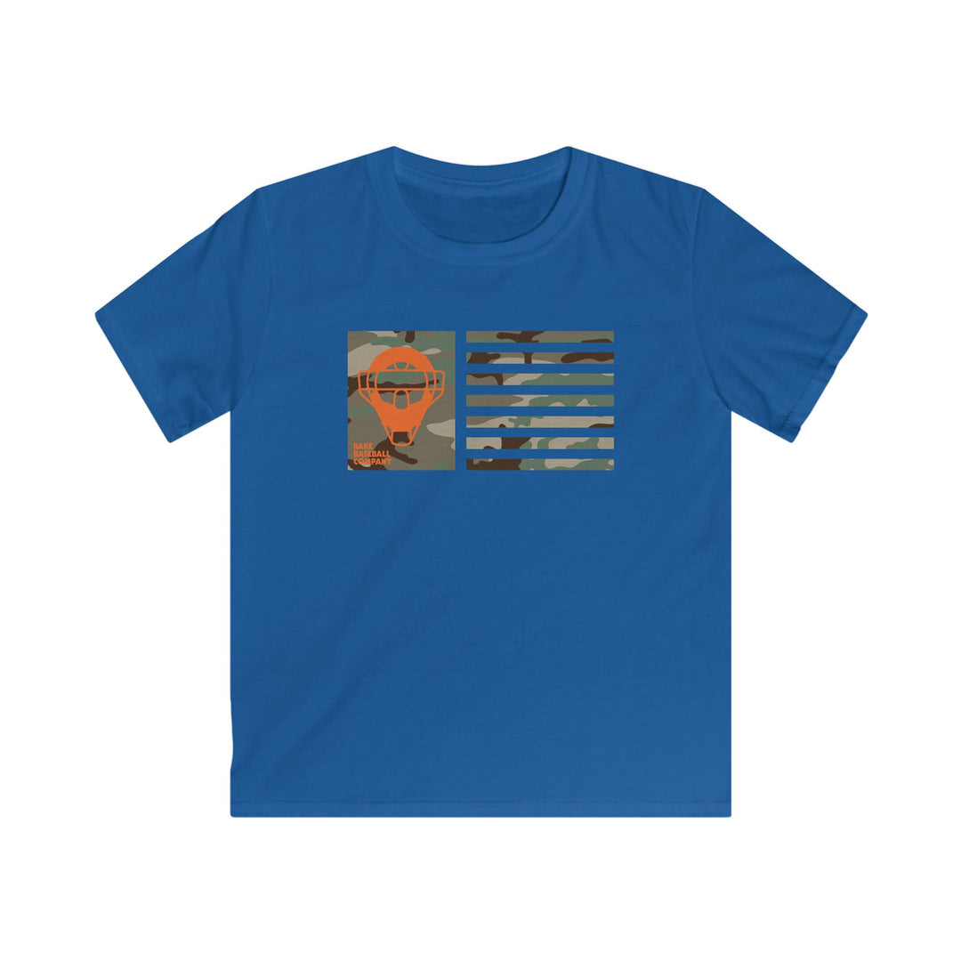 Kids Orange Camo Catcher's Mask Flag Tee