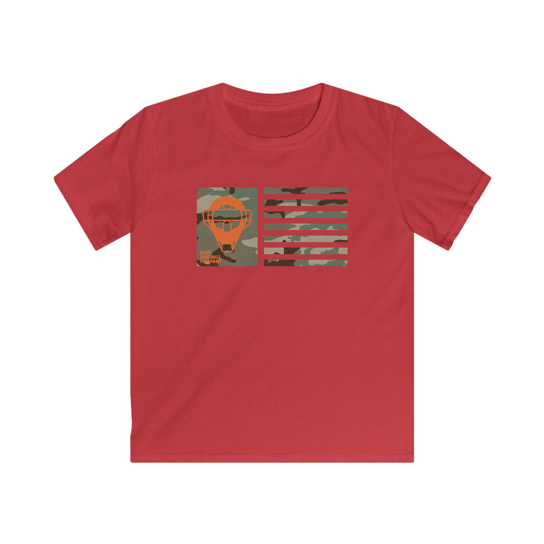 Kids Orange Camo Catcher's Mask Flag Tee