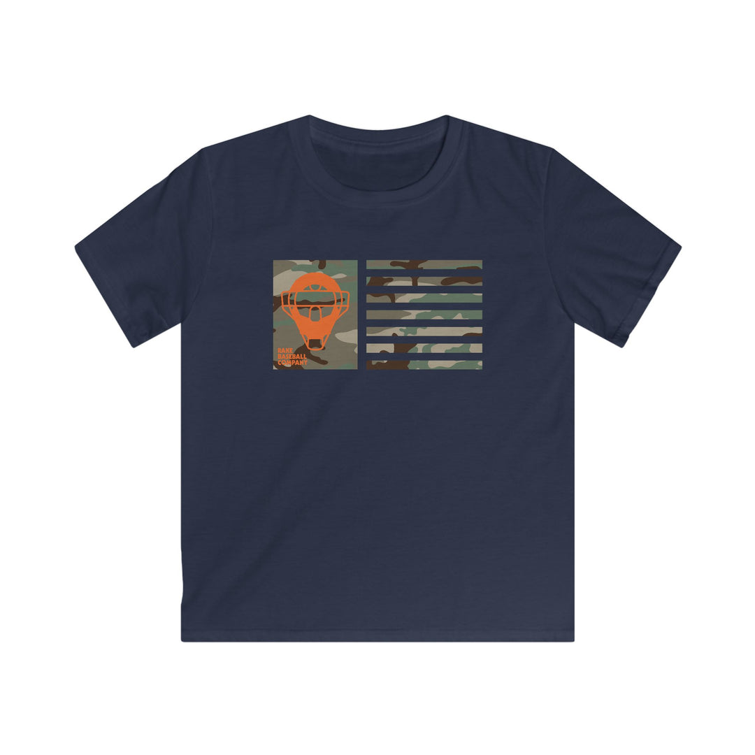 Kids Orange Camo Catcher's Mask Flag Tee