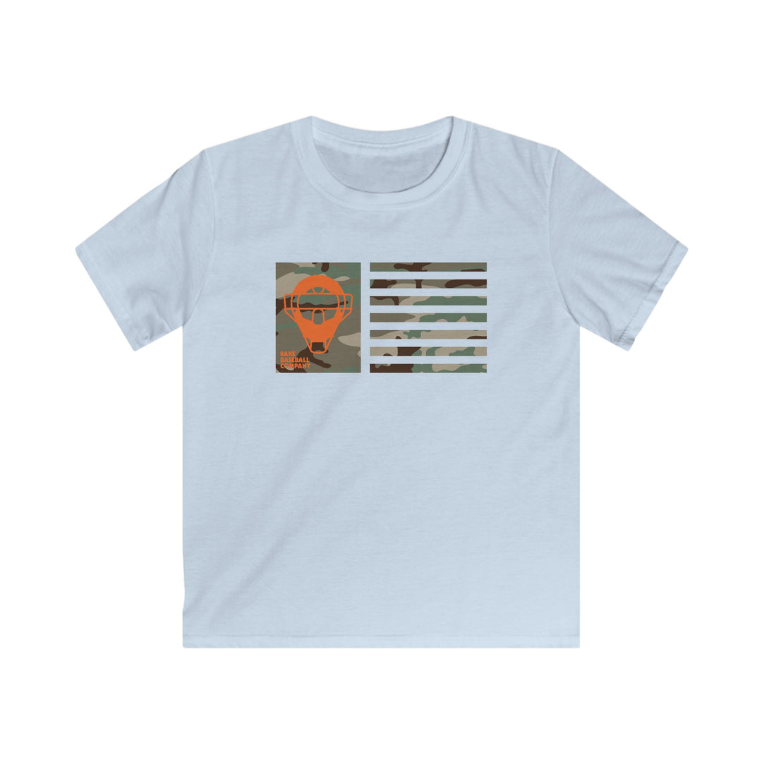 Kids Orange Camo Catcher's Mask Flag Tee