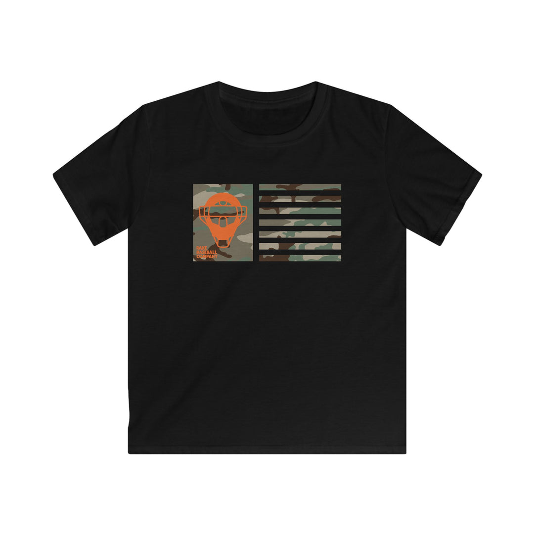 Kids Orange Camo Catcher's Mask Flag Tee