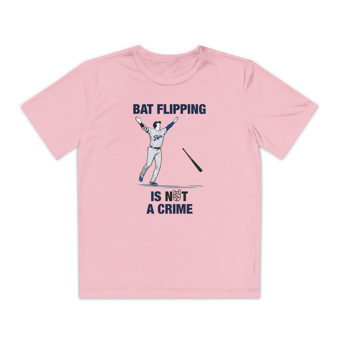 Kids Bat Flipping Is Not A Crime Dry Fit Tee - Rake Baseball Company - RAKE BASEBALL | BASEBALL T-SHIRT | BASEBALL CLOTHING | GOOD VIBES ONLY