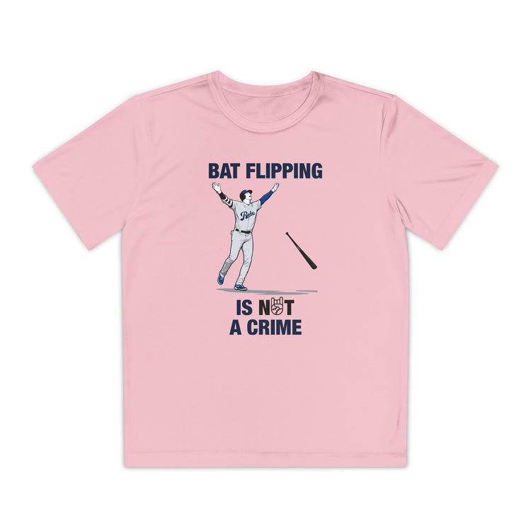 Kids Bat Flipping Is Not A Crime Dry Fit Tee - Rake Baseball Company - RAKE BASEBALL | BASEBALL T-SHIRT | BASEBALL CLOTHING | GOOD VIBES ONLY