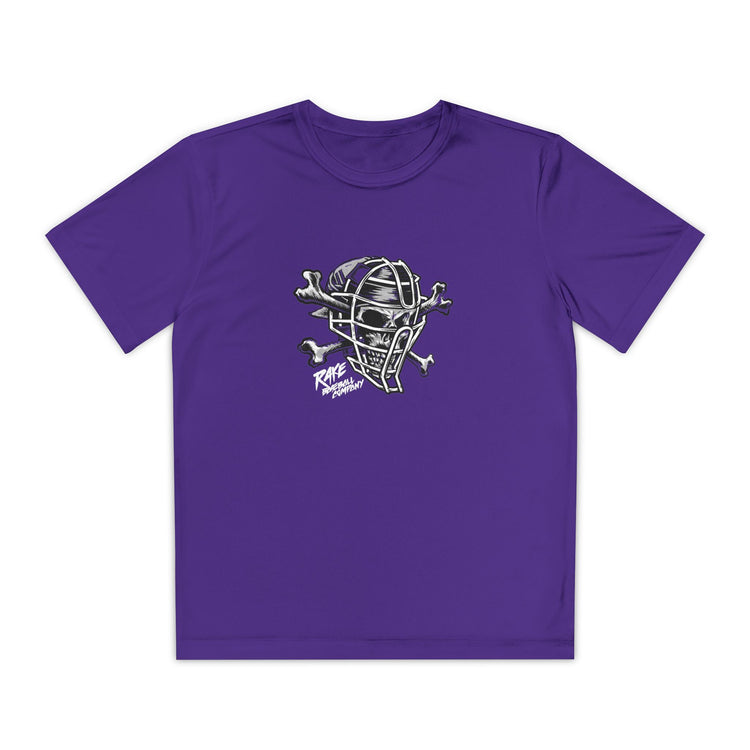 Kids Catcher's Skull Dry Fit Tee - Rake Baseball Company - RAKE BASEBALL | BASEBALL T-SHIRT | BASEBALL CLOTHING | GOOD VIBES ONLY