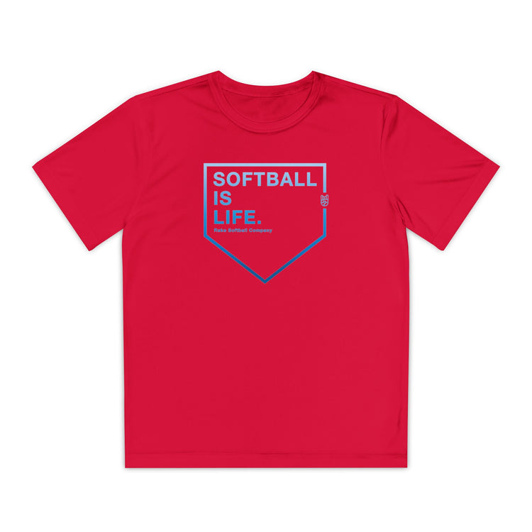 Kids Softball Is Life Dry Fit Tee - Rake Baseball Company - RAKE BASEBALL | BASEBALL T-SHIRT | BASEBALL CLOTHING | GOOD VIBES ONLY
