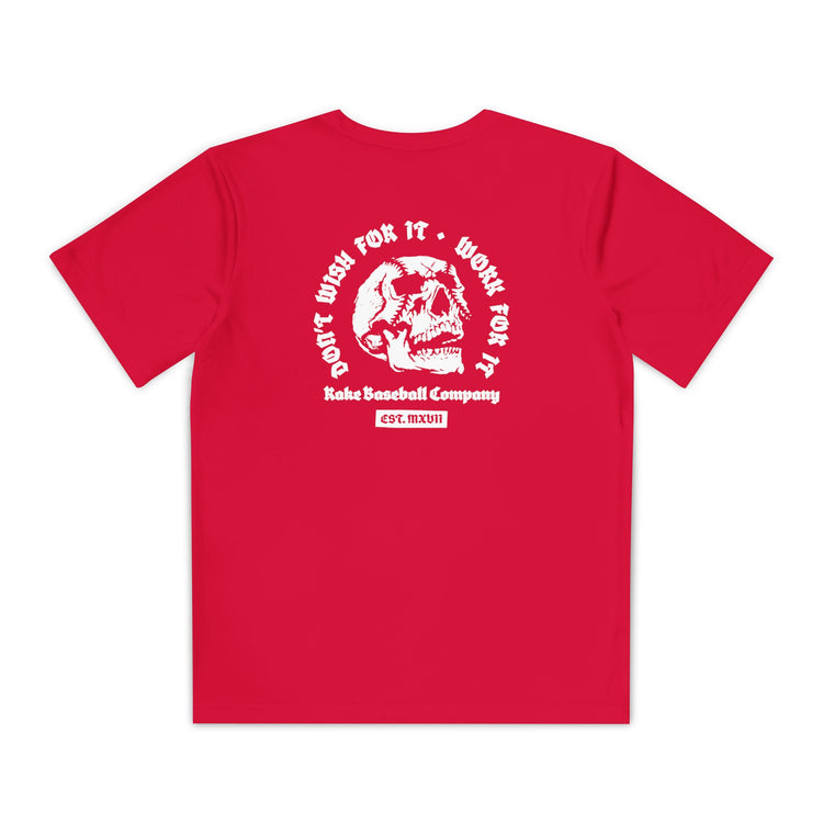 Kids Skull Work For It Dry Fit Tee - Rake Baseball Company - RAKE BASEBALL | BASEBALL T-SHIRT | BASEBALL CLOTHING | GOOD VIBES ONLY
