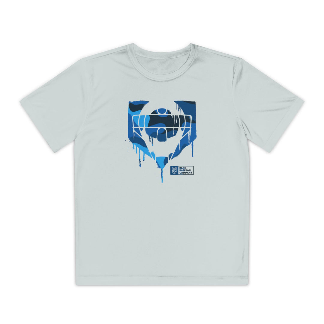 Kids Catcher's Drip Blue Camo Dry Fit Tee - Rake Baseball Company - RAKE BASEBALL | BASEBALL T-SHIRT | BASEBALL CLOTHING | GOOD VIBES ONLY