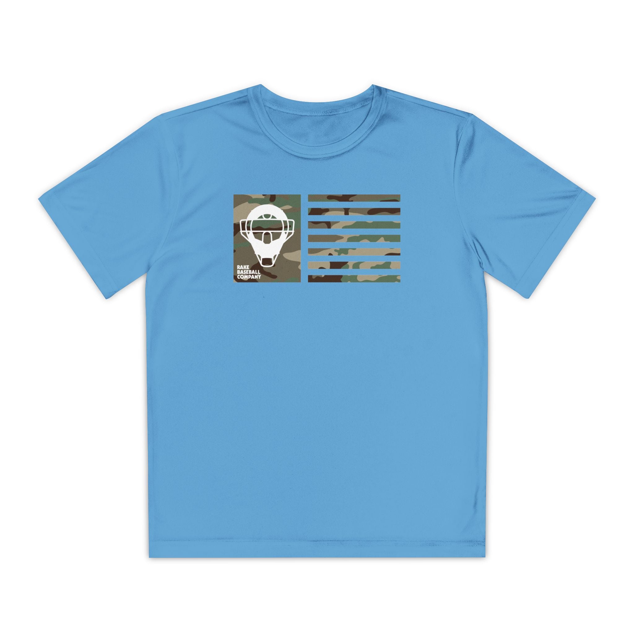 Kids Came Catchers Mask Flag Dry Fit Tee - Rake Baseball Company - RAKE BASEBALL | BASEBALL T-SHIRT | BASEBALL CLOTHING | GOOD VIBES ONLY