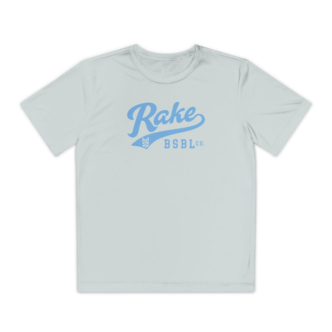 Kids Rake Light Blue Script Dry Fit Tee