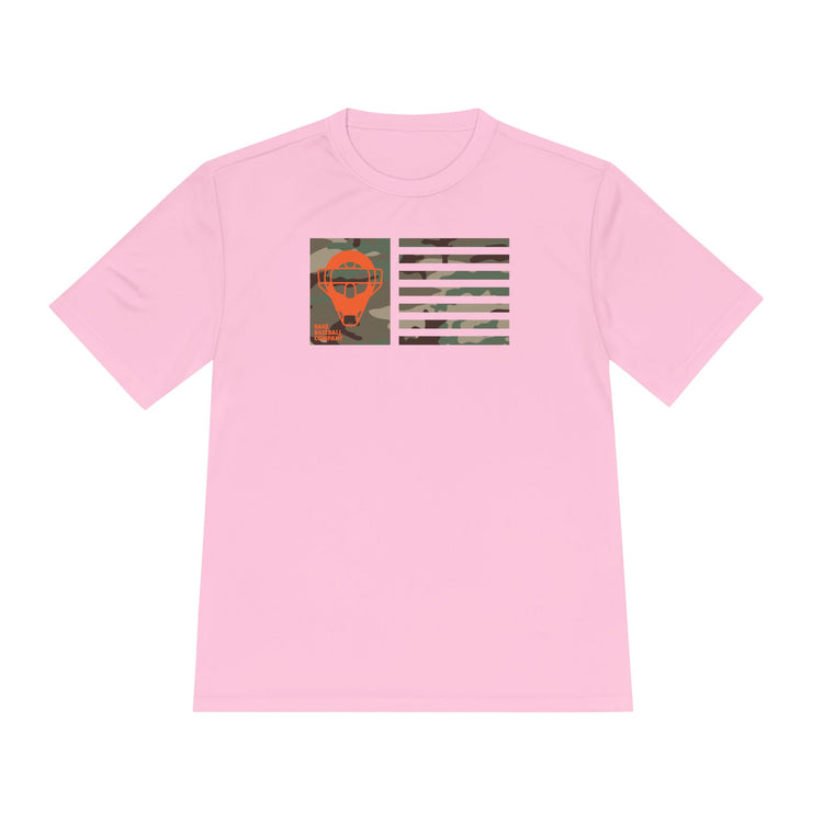 Orange Camo Catcher's Mask Flag Dry Fit Tee - Rake Baseball Company - RAKE BASEBALL | BASEBALL T-SHIRT | BASEBALL CLOTHING | GOOD VIBES ONLY