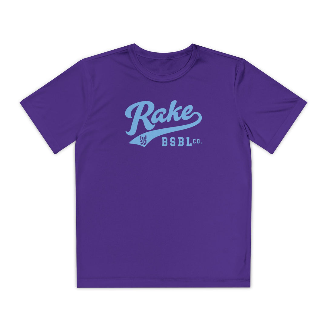 Kids Rake Light Blue Script Dry Fit Tee
