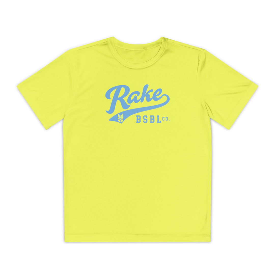 Kids Rake Light Blue Script Dry Fit Tee